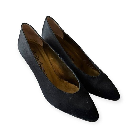 Yves Saint Laurent Vintage 80s Black  Satin Pumps, Size 7 1/2, Made in Italy - Picture 6 of 12